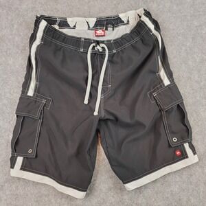 Tony Hawk Mens Board Shorts Gray White Cargo Swim Trunks Size Medium 9 Inseam‎